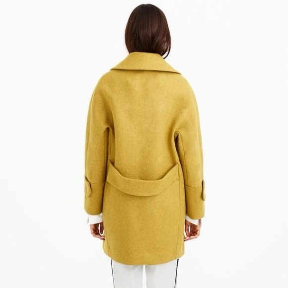J.CREW Melton Wool Swing Coat Mustard Chartreuse Asymmetrical Jacket Size 2 - Picture 3 of 9